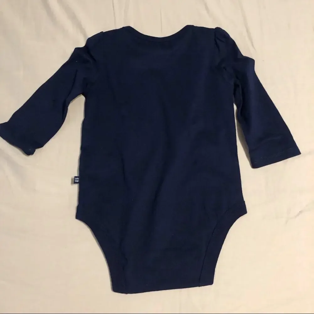 NWT Gap Size 6-12M Navy and Pink Reindeer Graphic Baby Girls Bodysuit